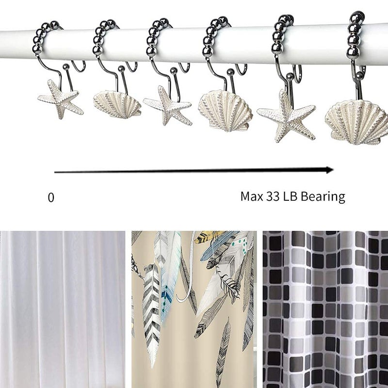Actpe Starfish & Seashell Stainless Steel Rust Resistant Double Hooks Glide Shower Curtain Ring Hangs Holder for Bathroom Home Decor - Image 4